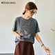 Olrain歐芮兒新款夏季灰色印花通勤休閑寬松圓領(lǐng)短袖T恤女 灰色 M