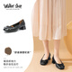 Walker Shop奧卡索皮鞋女單鞋復(fù)古平底休閑皮鞋女一腳蹬樂(lè)福鞋女151111黑色37