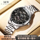 I&W CARNIVAL HWGUOJI瑞士品牌IW手表男機械表雙面鏤空機械男表進(jìn)口機芯全自動男士手表 愛沃馳銀殼槍面銀針-鋼帶款+原裝皮表帶 +定制刻字