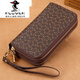 PLOVER錢(qián)包女長(cháng)款手拿包女手機包女神節潮大容量時(shí)尚多功能錢(qián)夾皮夾子 箭頭紋咖啡色-雙拉鏈