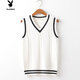 花花公子加厚V領(lǐng)套頭毛背心男女大碼無(wú)袖毛衣馬甲女學(xué)院風(fēng)毛線(xiàn)針織坎肩 白色 [專(zhuān)柜品質(zhì)] S 85-95斤