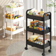 卓博落地置物架推車(chē)客廳收納架零食架儲物架廚房金屬層架SJ17黑色3層