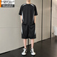 莫代爾睡衣男夏季籃球服套裝冰絲速干薄款短袖t恤夏天休閑運動居家套裝 黑色 M