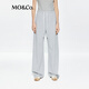 MO&Co.衛(wèi)褲夏舒適棉質(zhì)運(yùn)動(dòng)風(fēng)抽繩高腰直筒休閑褲M(mǎn)BE2PAT033 淺花灰色 S 160