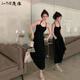 J-the超長(cháng)連衣裙女到腳踝性感顯瘦灰色吊帶長(cháng)裙子夏高個(gè)子女裝175穿搭 黑色 M