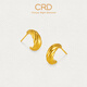 CRD克徠帝黃金耳釘牛角復古率性足金耳釘5D亮面空心送女友節日禮物 牛角足金耳釘 GE00232 2.6g