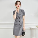 百顏高端職業(yè)女裝連衣裙夏天薄款氣質(zhì)雙排扣OL珠寶店工裝售樓部工作服 灰色短袖連衣裙（薄款） S