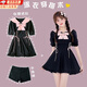 CEENIU少女泳衣女夏季分體保守短袖學(xué)生可愛(ài)日系翻領(lǐng)可愛(ài)蝴蝶結游泳衣 黑粉色 均碼 （建議80-120斤）