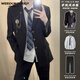 威登羊DKJK制服男女生休閑西服外套日系學(xué)院風(fēng)西裝套裝男士韓版潮流衣服 黑色外套+白襯衫+西褲【三件 XL