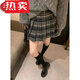 花花公子;PLAYBOY復古格子毛呢半身裙女春秋新款設計感顯瘦百褶a字短裙子 藍格【帶內襯】488 XL 【115-125斤】