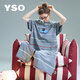 YSO【酷貓系列】睡衣女連體睡裙夏條紋可愛家居服涼感寬松可外穿 深灰色 深麻灰色 M
