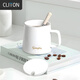 CLITON陶瓷馬克杯大容量帶勺蓋咖啡杯牛奶杯早餐杯辦公杯茶杯白色350ml