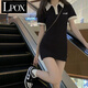 LPOX裙子女POLO領(lǐng)收腰連衣裙女夏季新款修身小個(gè)子純包臀打底裙子女 黑色高品質(zhì)版夏日 M 86105斤