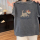 美式復古深灰色圓領衛(wèi)衣女2025年夏季新款小個子寬松休閑短袖上衣 碳花灰 M （建議100斤以內）