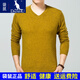 袋鼠 薄款男羊毛衫V領(lǐng)純色修身中青年男士打底衫雞心領(lǐng)毛衣針織毛線(xiàn)衣 姜黃色 L