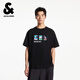 杰克·瓊斯（JACK&JONES）BSQ聯(lián)名款男裝夏季新款純棉立體刺繡日常寬松短袖T恤225201004 E40黑色 常規(guī) M （175）