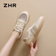 ZHR小白鞋女夏季輕便軟底女鞋百搭網(wǎng)面真牛皮休閑鞋女 ES56E 米金 37