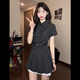 鏡莎韓系復(fù)古波點(diǎn)連衣裙子女夏季2025新款學(xué)院風(fēng)穿搭收腰顯瘦學(xué)生短裙 黑灰色 均碼 【可備注碼數(shù)】