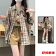 tromlfz套裝女夏季新款韓系減齡格子短袖襯衫吊帶背心闊腿短褲三件套 襯衫+吊帶+短褲/三件套 M 建議95-110斤
