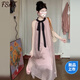 FSAT法式粉色氣質(zhì)掛脖連衣裙子女夏季2025新款海邊度假無(wú)袖長(cháng)裙感 長(cháng)款【釣系約會(huì )裙/超好看連衣裙/ M 45/55kg