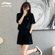 李寧（LI-NING）速干運動套裝女士2024春夏季短袖t恤冰絲休閑跑步短褲兩件套女 經(jīng)典黑（V領(lǐng)短袖） S/165