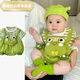 格素凡小寶寶衣服夏季小嬰兒衣服包屁立體假兩件條紋幼兒卡通小兔青蛙 假兩件條紋青蛙短袖包屁(綠色) 52cm 80