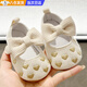 明月歸春秋新生嬰兒0-1歲女寶寶百天周歲小香風(fēng)蝴蝶結軟底不掉跟學(xué)步鞋 米白色【12碼】