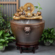 晟煦陶瓷魚(yú)缸循環(huán)流水古法養魚(yú)生態(tài)造景大型水缸落地魚(yú)缸庭院復古大缸 平口獅耳棕色缸+窯變色流水器 53x53x32cm