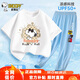 史努比（SNOOPY）童裝兒童短袖套裝男女童純棉t恤防蚊褲 白色格子+藍(lán)色努比  110