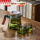 古德窯 茶壺泡茶壺茶水分離飄逸杯2025新款玻璃內(nèi)膽一鍵過濾泡茶杯茶具 木璃煙灰款一人茶具三件套 650ml