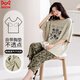 貓人短袖七分褲純棉睡衣女夏季韓版寬松卡通優(yōu)雅女士家居服薄款套裝