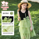 富羅迷女童連衣裙夏季甜美蝴蝶結(jié)無袖蛋糕裙中大童網(wǎng)紗裙子 黑/綠  150 