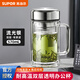 蘇泊爾（SUPOR）雙層玻璃杯帶蓋水杯茶杯男士過濾耐高溫高透辦公室水杯泡茶杯子 【流光銀】 570ml