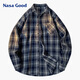 NASA GOOD長(cháng)袖襯衫男春夏季韓版潮流格子襯衣青年休閑寬松外套 青M