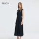 PRICH淡人氣質(zhì)無(wú)袖連衣裙百褶裙夏季收腰顯瘦飄逸長(cháng)裙女 19黑色 S (160)