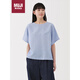 無印良品（MUJI）女式 漢麻 棉 短袖罩衫短袖t恤 藍(lán)色條紋  M 