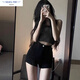 壹源港黑色牛仔短褲女夏季高腰辣妹小個(gè)子熱褲緊身2025年新款包臀褲薄款 黑色 S 建議80-95斤