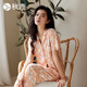 秋鹿睡衣女【5A抑菌】25夏款涼感絲滑棉印花蕾絲花邊短袖家居服套裝 柔和桃 M