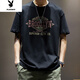 花花公子潮牌美式T恤男士短袖2022新款夏季寬松衣服男潮流ins復(fù)古百搭體恤 黑色【高品質(zhì)】 3XL 【建議171-190斤】