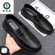 啄木鳥(niǎo)豆豆鞋男2025新款夏季黑色男鞋精神小伙懶人一腳蹬英倫休閑小皮鞋 黑色 40