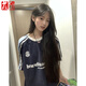 莜仙格2025新款國潮牌美式復(fù)古拼接撞色短袖t恤女夏季新款韓版小眾上衣 藏藍色 L 【建議 100-120斤】