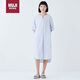 無(wú)印良品（MUJI） 女式 涼感雙層紗織 短袖睡裙 家居服  藍(lán)色豎條紋  M 