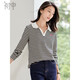 初申春秋長(cháng)袖T恤女刺繡休閑百搭撞色條紋小V領(lǐng)POLO衫上衣S143T2011