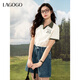 LAGOGO美式度假休閑T恤女拉谷谷2025夏新款撞色翻領(lǐng)趣味印花上衣 米綠 S