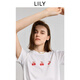 LILY2025夏新款女裝簡(jiǎn)約櫻桃印花基礎(chǔ)款圓領(lǐng)正肩百搭白色短袖T恤 601白色 M