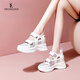 奢馳路易（SECHILOUIS）品牌媽媽式?jīng)鲂浀纵p便魔術(shù)貼包頭2025夏季新款增高休閑小白鞋 白色網(wǎng)紗夏款 34 220mm