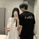 安初夏純棉情侶裝美式高街刺繡短袖t恤男女小眾字母ins重磅寬松半袖上衣 碳黑色【立體刺繡】純棉重磅【單 XL 115-135斤