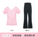 艾舞戈兒童舞蹈服長(cháng)袖上衣套裝女童中國舞練功服跳舞服黑色喇叭褲拉丁舞 【2件套】粉色短袖+棉喇叭褲 140