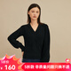 哥弟真的好（GIRDEAR）女裝氣質(zhì)V領(lǐng)水滴袖套頭針織衫女A300885 黑 M (3碼)
