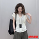 茵侈針織設計感小眾鏤空開衫女夏氣質(zhì)短袖針織時尚V領顯瘦上衣 米白色 M 100-110斤